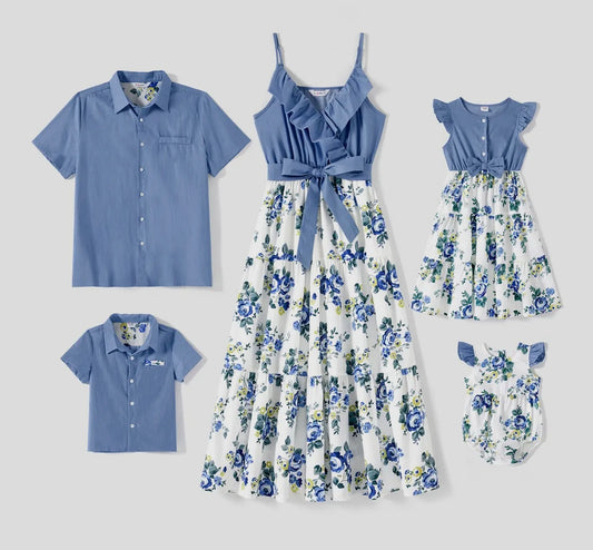 Infant girls blue floral matching set