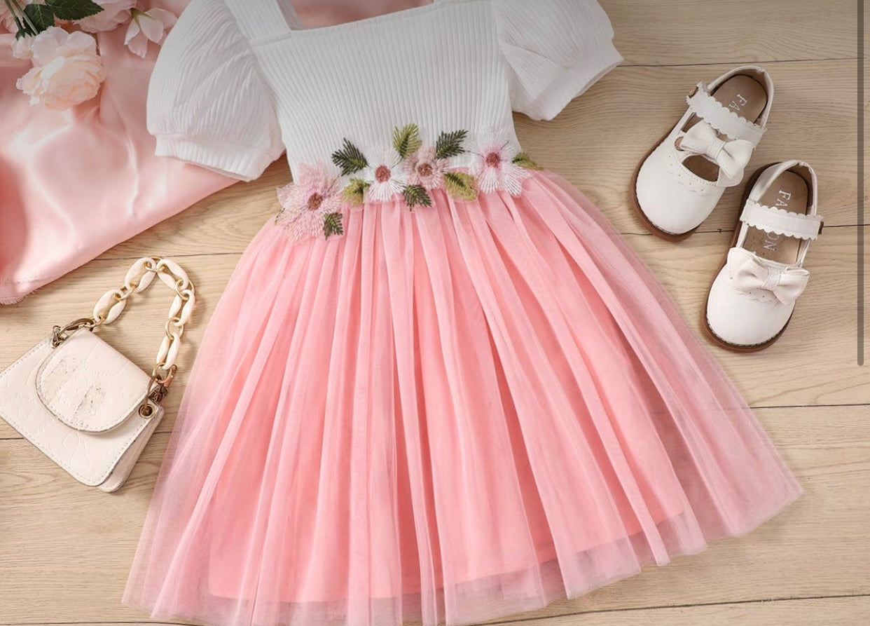 Tulle flower belt dress