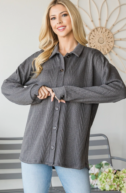 Textured Button Up - Plus Size